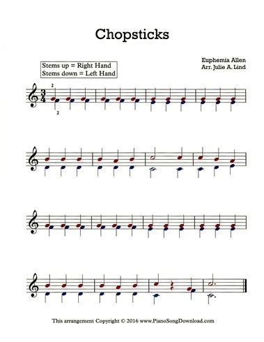 Chopsticks sheet music, free, easy piano