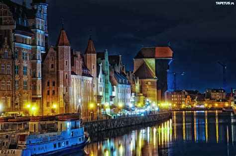 Miasto nocą, Gdańsk, Polska