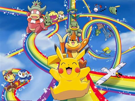 Download Pikachu And Other Cool Pokemon Rainbow Wallpaper | Wallpapers.com