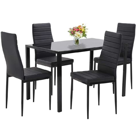 Buy Tempered Glass Dining Table Set with 4 Chairs, 5 Piece Kitchen ...