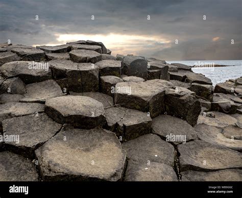 Giant’s Causeway, Northern Ireland, UK. Unique natural hexagonal and pentagonal geological ...