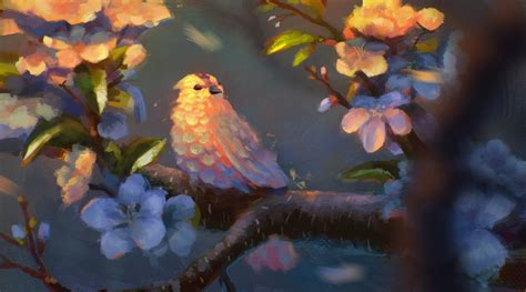 1600x1200 resolution | bird on tree painting, fantasy art, painting ...