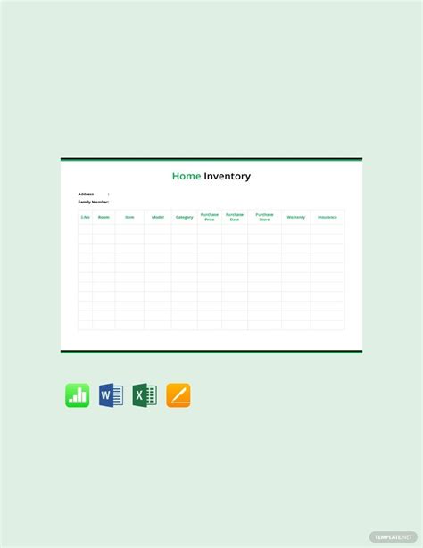 Home Inventory Template - Download in Word, Google Docs, Excel, Google ...