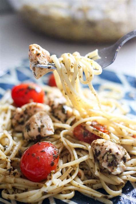 Chicken Pesto Linguine with Grape Tomatoes