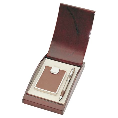 Personalized Brown Leather Business Card Holder with Pen Gift Box