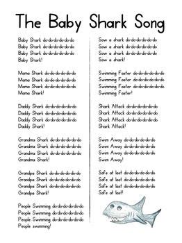 The Baby Shark Song ~ Printable Lyrics for Music, Movement | Baby shark ...