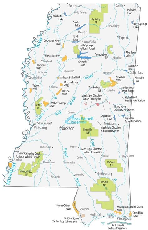 Mississippi State Map - Places and Landmarks - GIS Geography