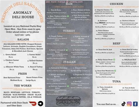 Online Menu of Anomaly Deli House Restaurant, Carlsbad, New Mexico ...