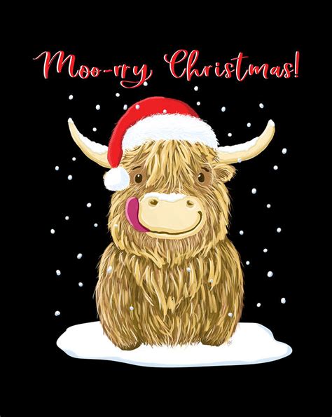 Scottish Highland Cow Merry Christmas Snow Digital Art by Andy Nguyen