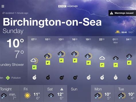 BBC Weather forecast for Birchington-on-Sea, Kent. Sunday: Thundery Shower. Max 10°C, min 7°C ...