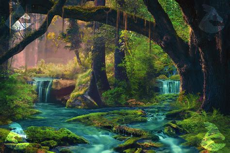 Serene Forest Waterfall - Artistic HD Wallpaper