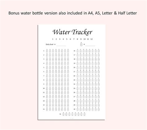 Water Intake Tracker Water Tracker Printable Minimal Water - Etsy