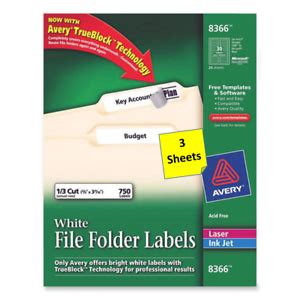 [3 Sheets] Avery 8366 File Folder Labels White 1/3 Cut 2/3"x3-7/16" Laser/Inkjet | eBay