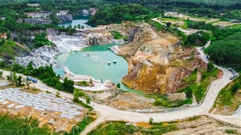 aerial photograph of a large pit of a gypsum mine. A large gypsum mine ...