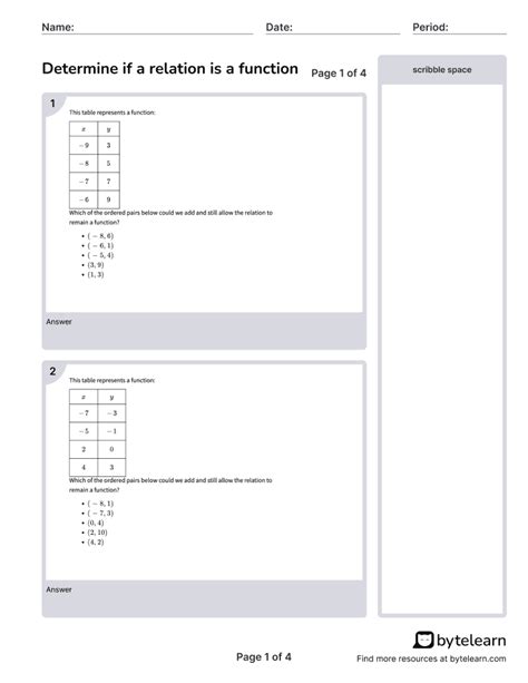 Determine If A Relation Is A Function Worksheets [PDF] (8.F.A.1): 8th Grade Math