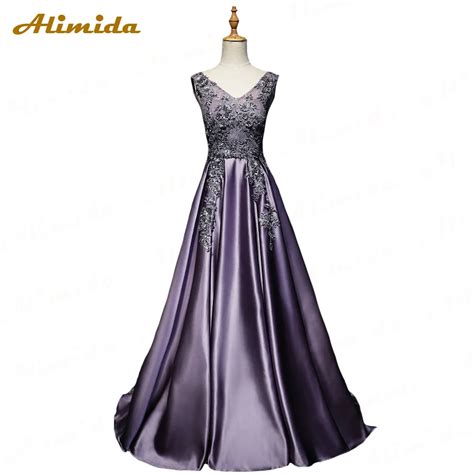 ALIMIDA Long Evening Dress 2017 Elegant Banquet Dress Purple Prom Dresses Appliques Beading ...