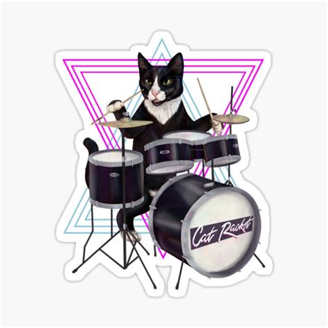 "Cat playing drums" Sticker for Sale by Mehu | Redbubble