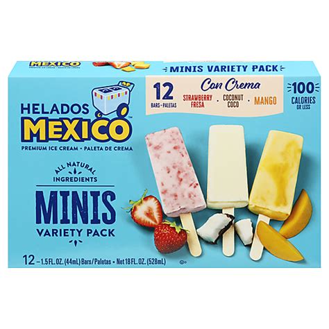 Helados Mexico Ice Cream Bars, Premium, Minis, Variety Pack 12 ea | Ice ...