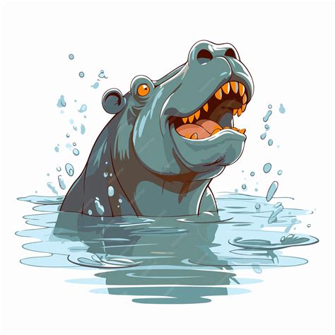 Premium Vector | Hippopotamus in water vector illustration on white ...