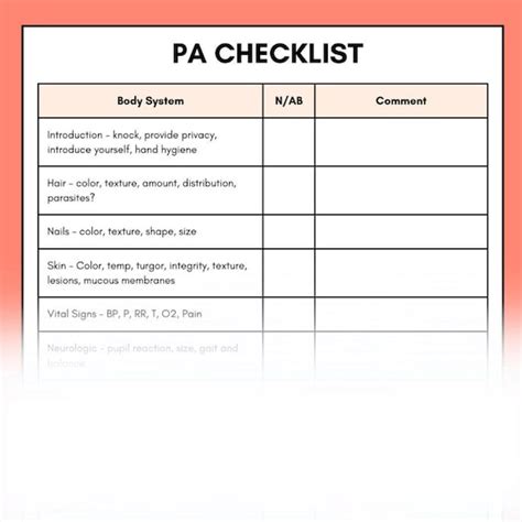 Physical Assessment Checklist Nursing School Nursing PDF - Etsy