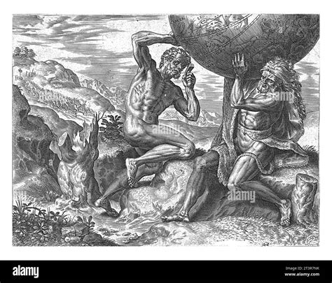 Hercules carries the globe for Atlas, Cornelis Cort, after Frans Floris ...