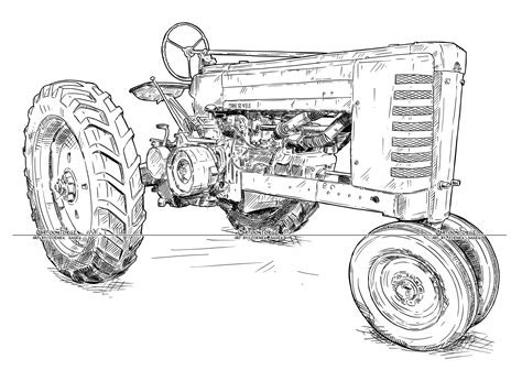 Vintage Old Tractor John Deere A, Digital Cartoon Drawing, Vector EPS ...