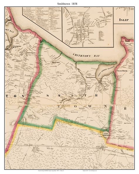 Smithtown, New York 1858 Old Town Map Custom Print - Suffolk Co. - OLD MAPS