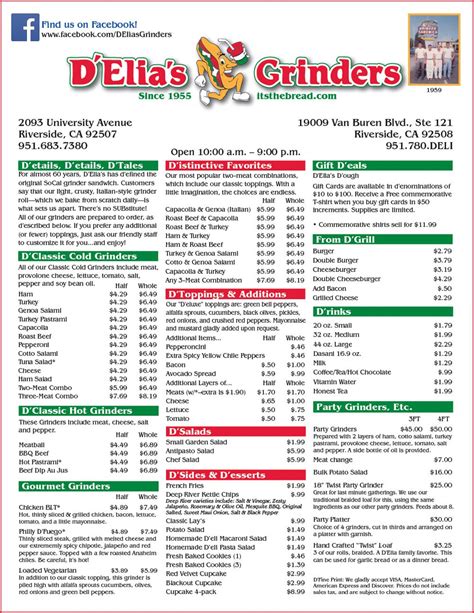 D'elia's Grinders - Menu | Sandwich restaurant, Bread recipes, Grinders