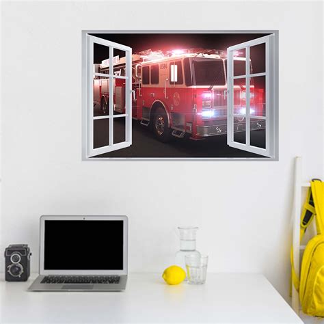 Wall Sticker Fire Brigade Fire Truck 3D Window Effect Self - Etsy