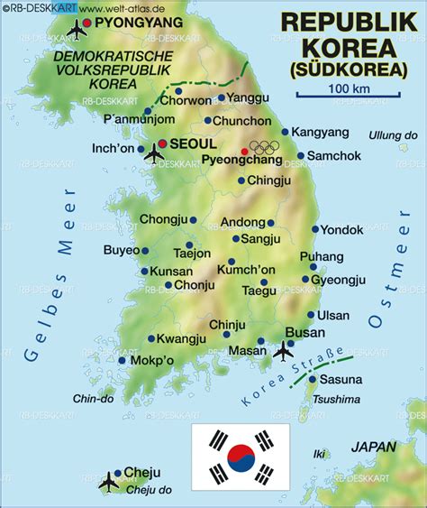 Map of South Korea - Map in the Atlas of the World - World Atlas