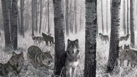 HD wallpaper: Wolf Spirits Of The Woods, wolf pack painting, grey wolf ...