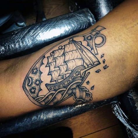 60 Ship In A Bottle Tattoo Designs For Men - Maritime Art Ideas