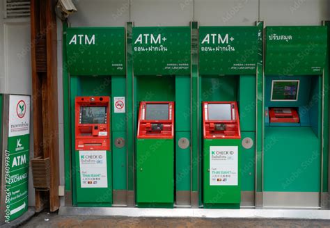 Bangkok, Thailand - February 20, 2024 ATM and Kasikorn Bank logo. Sold throughout Thailand The ...