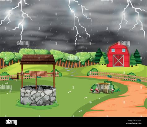 Lightning storm landscape scene illustration Stock Vector Image & Art - Alamy