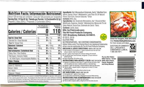 Hidden Valley Ranch Ingredients Label - Trovoadasonhos