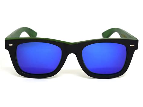 Wayfarer sunglasses with blue mirror lens Bangkok II front - GOWOOD