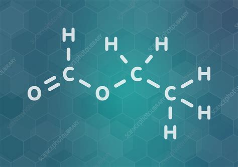 Ethyl formate molecule, illustration - Stock Image - F027/8584 - Science Photo Library