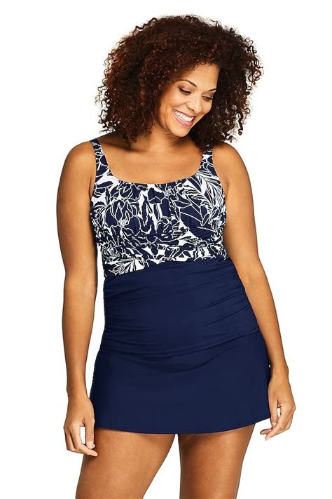 Women's Plus Size Slender Square Neck Underwire Tankini Top Swimsuit Print from Lands' End Lycra ...