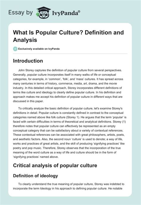 What is Popular Culture? Definition and Analysis - 1399 Words | Critical Writing Example