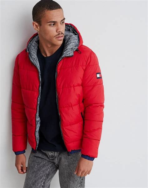 Tommy Hilfiger Reversible Hooded Down Puffer Jacket In Red/all Over Print - Red | ModeSens ...