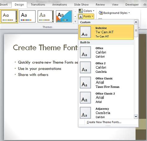 Create Custom Theme Fonts in PowerPoint 2007 and 2010