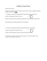 Worksheet 1.2 Atomic Theory.docx - Worksheet 1.2 Atomic Theory Dalton's ...