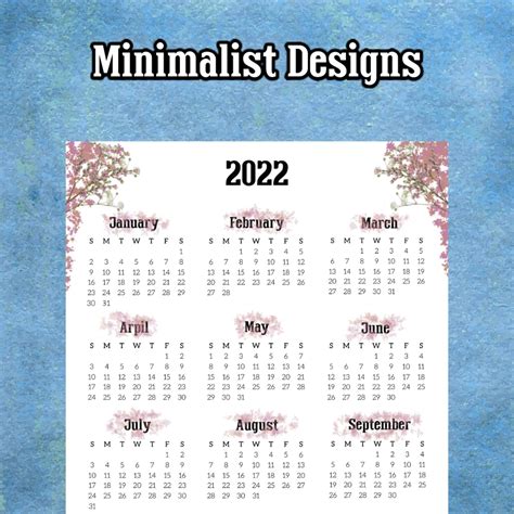 Minimalist 2022 Printable Wall Calendar Instant Download | Etsy