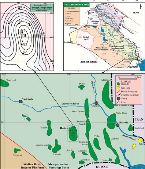 Location map of the studied area along with oil fields in southern Iraq ...