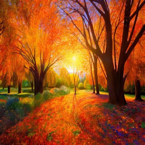 Premium AI Image | A painting of a forest with the sun shining on it.