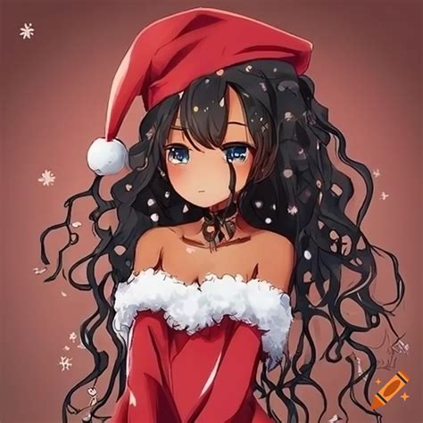 Anime girl in a black christmas outfit on Craiyon