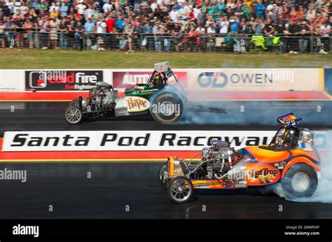 Vintage fuel altered drag racing at Santa pod Raceway. Ron Hope in ...