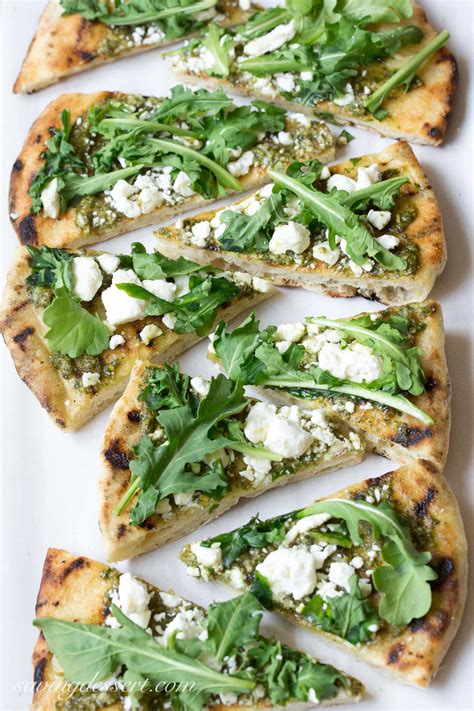 Grilled Pesto Pizza with Arugula and Feta - Saving Room for Dessert