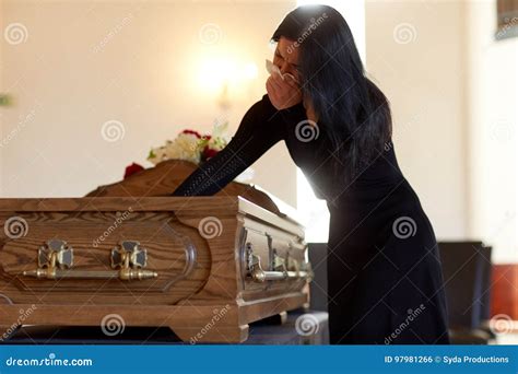 Woman with Coffin Crying at Funeral in Church Stock Photo - Image of ...