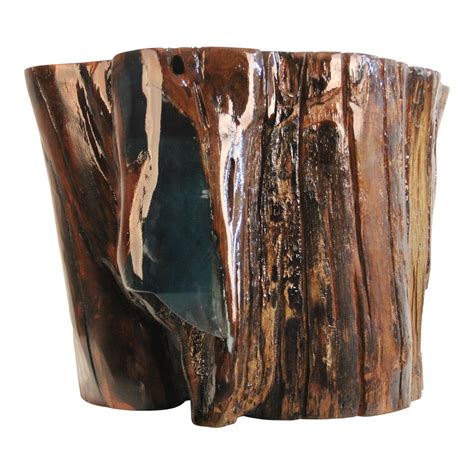 Illuminated Resin Filled Tree Stump Side Table | Chairish